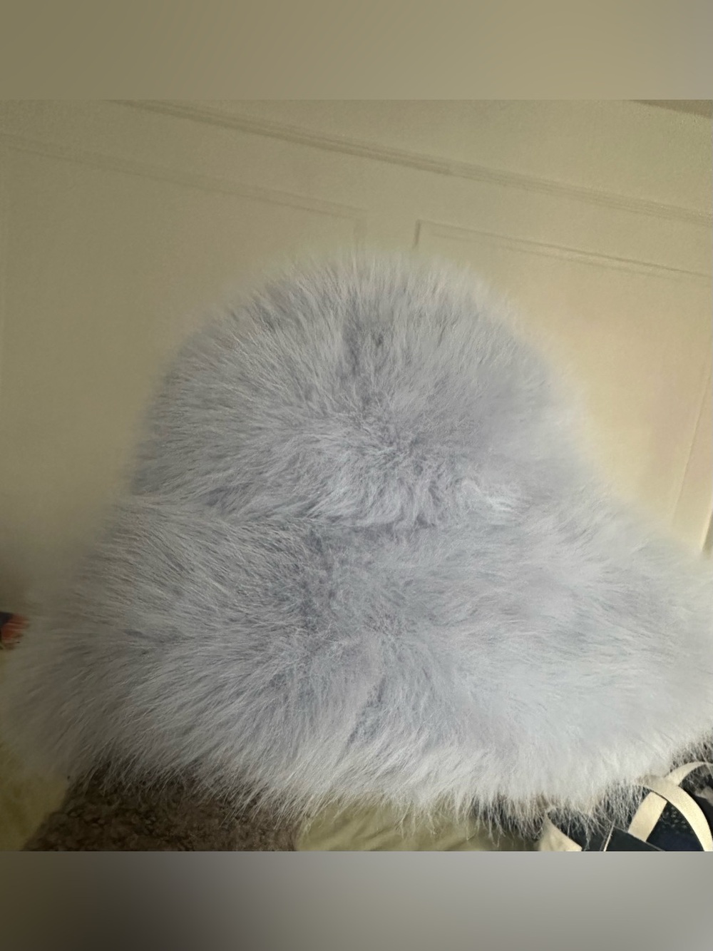 Fluffy Faux Fur Bucket Hat - Light Gray/light blue
